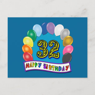 32nd Birthday Balloons Gifts Postcard
