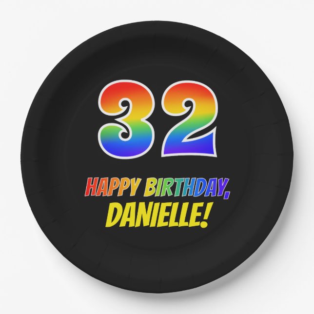 32nd Birthday: Bold, Fun, Simple, Rainbow 32 Paper Plate (Front)