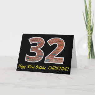 32nd Birthday - Brick Wall Pattern "32" w/ Name Card