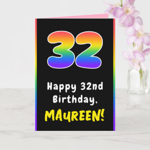 32nd Birthday: Colourful Rainbow # 32, Custom Name Card