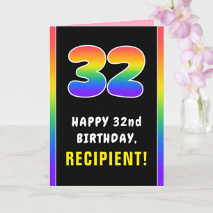32nd Birthday: Colourful Rainbow # 32, Custom Name Card