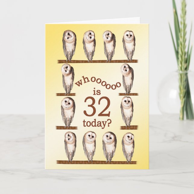 32nd birthday, Curious owls card. Card (Front)
