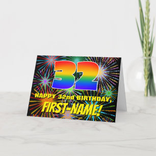 32nd Birthday: Fun, Colourful Celebratory Firework Card