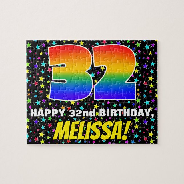 32nd Birthday — Fun, Colourful Star Field Pattern Jigsaw Puzzle (Horizontal)