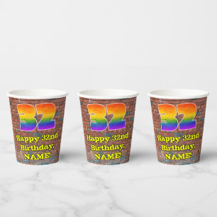 32nd Birthday: Fun Graffiti-Inspired Rainbow 32 Paper Cups