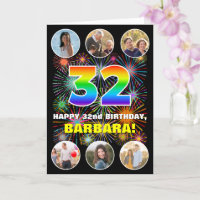 32nd Birthday: Fun Rainbow #, Custom Name & Photos