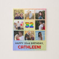32nd Birthday: Fun Rainbow #, Custom Name & Photos