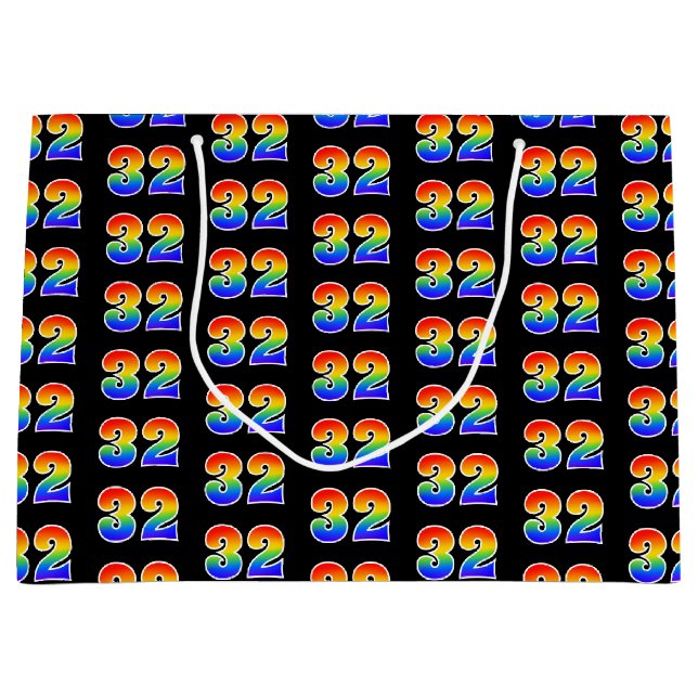 32nd Birthday: Fun Rainbow Event Number 32 Pattern Large Gift Bag (Front)
