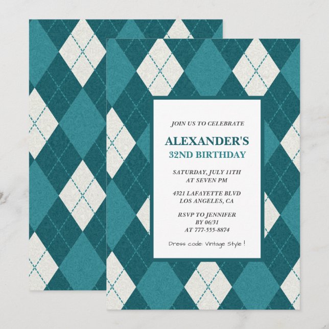 32nd birthday invitations Men Vintage Blue (Front/Back)