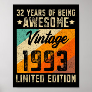 32nd Birthday Men 32 Years Old Women 1993 Limited Poster