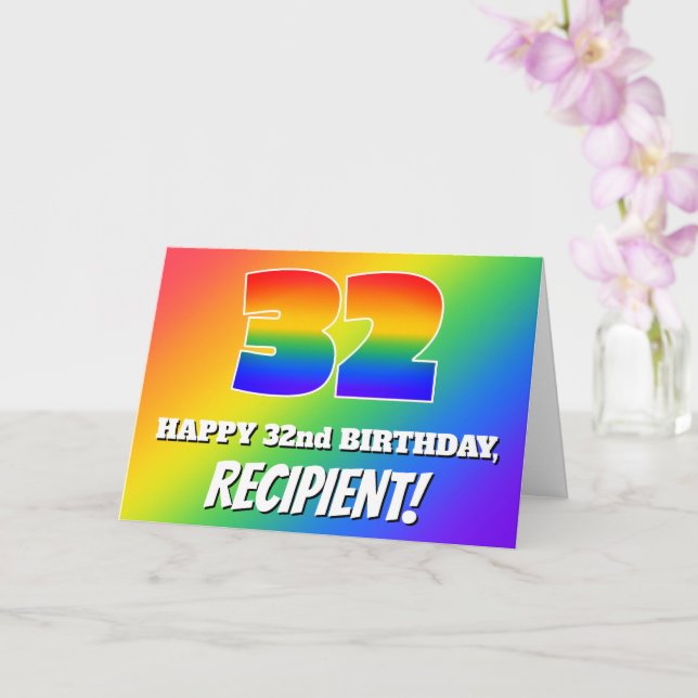 32nd Birthday: Multicolored Rainbow Pattern # 32 Card (Orchid)