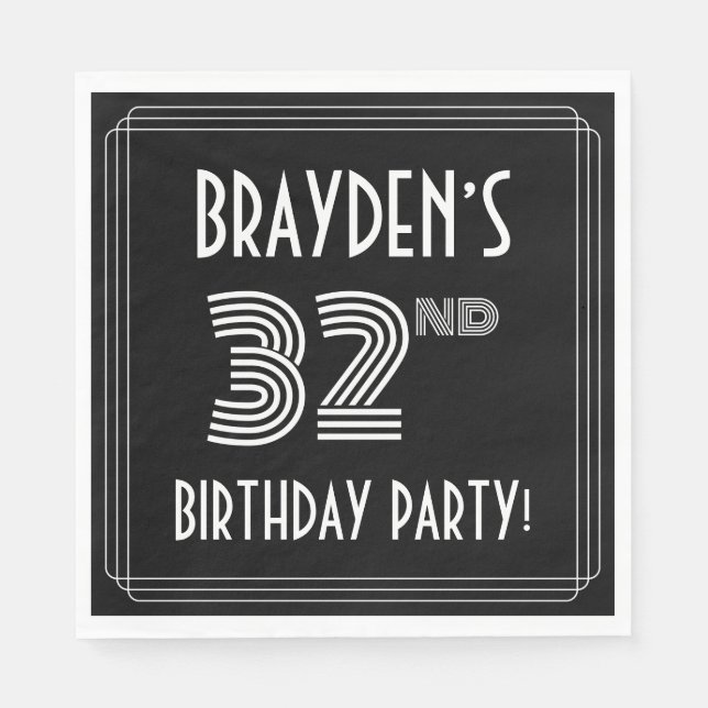 32nd Birthday Party: Art Deco Style + Custom Name Napkin (Front)