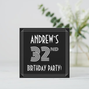 32nd Birthday Party: Art Deco Style w/ Custom Name Invitation
