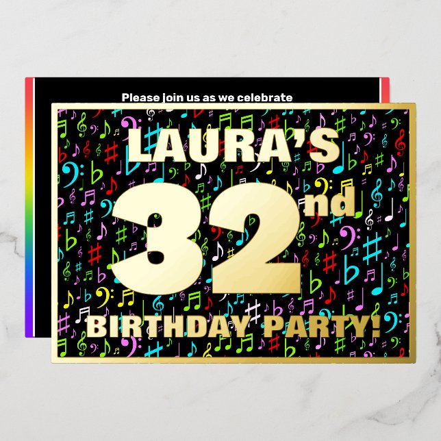 32nd Birthday Party — Fun, Colourful Music Symbols (Front/Back)