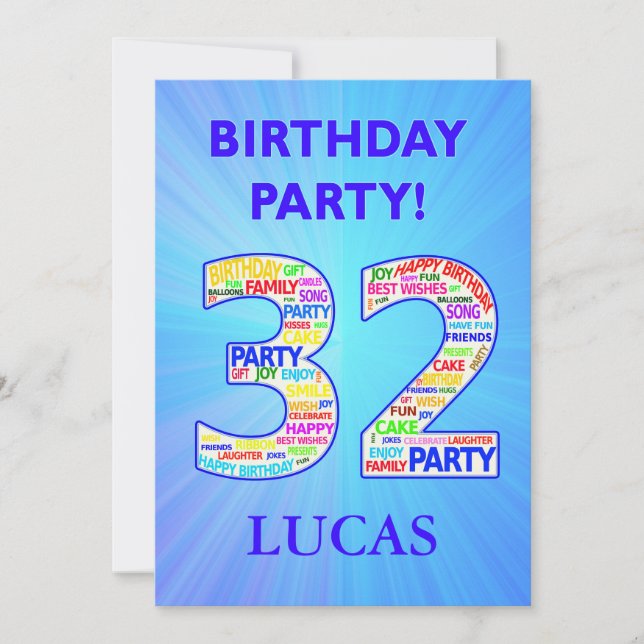32nd Birthday Party Invitation Add a Name (Front)