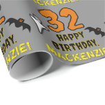 32nd Birthday: Spooky Halloween Theme, Custom Name Wrapping Paper<br><div class="desc">This spooky and scary Hallowe'en birthday themed wrapping paper design features a large number "32" and the message "HAPPY BIRTHDAY, ", plus a customisable name. There are also depictions of a ghost and a bat on the front. Wrapping paper like this might be a fun way of wrapping gifts or...</div>
