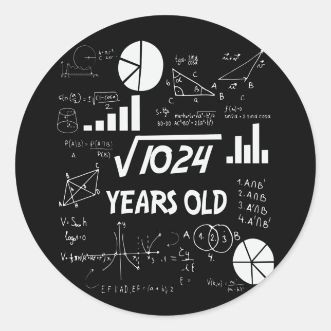 32nd Birthday Square Root Math 32 Years Old Bday Classic Round Sticker (Front)