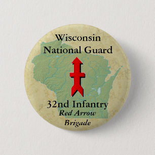 32nd Infantry with Wisconsin Map 6 Cm Round Badge