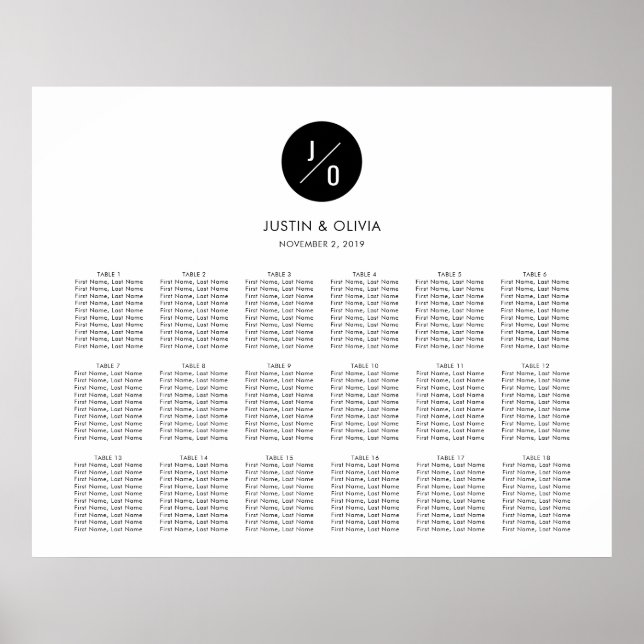 32x26" Horizontal Seating Chart - Olivia & Justin (Front)