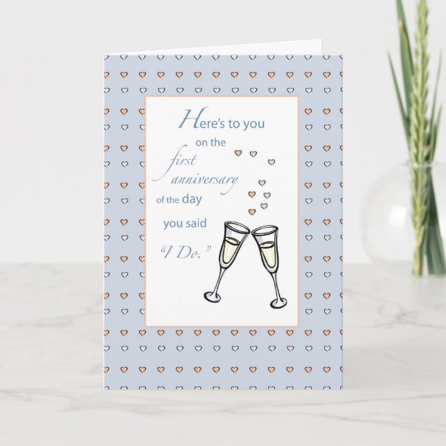 3317 First Anniversary Champagne Hearts Card (Front)