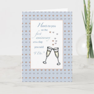 3317 First Anniversary Champagne Hearts Card