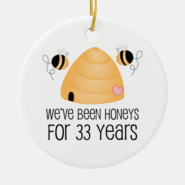 33rd Anniversary Couple Gift Ceramic Tree Decoration (Front)
