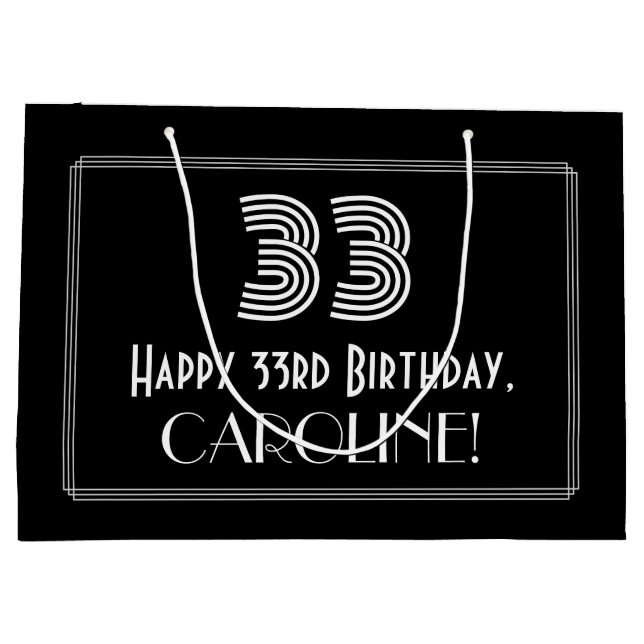 33rd Birthday — Art Deco Inspired Look "33" & Name Large Gift Bag (Back)
