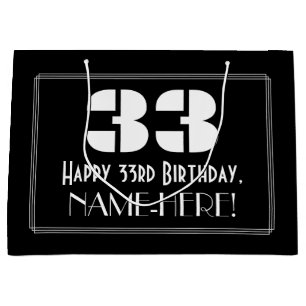 33rd Birthday ~ Art Deco Inspired Look "33" + Name Large Gift Bag