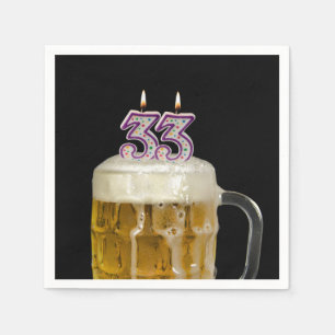 33rd Birthday Beer on black Napkin