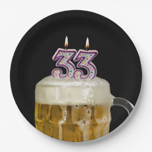 33rd Birthday Beer on black Paper Plate