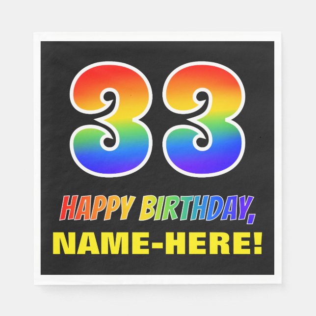 33rd Birthday: Bold, Fun, Simple, Rainbow 33 Napkin (Front)