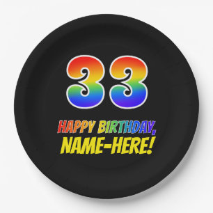 33rd Birthday: Bold, Fun, Simple, Rainbow 33 Paper Plate