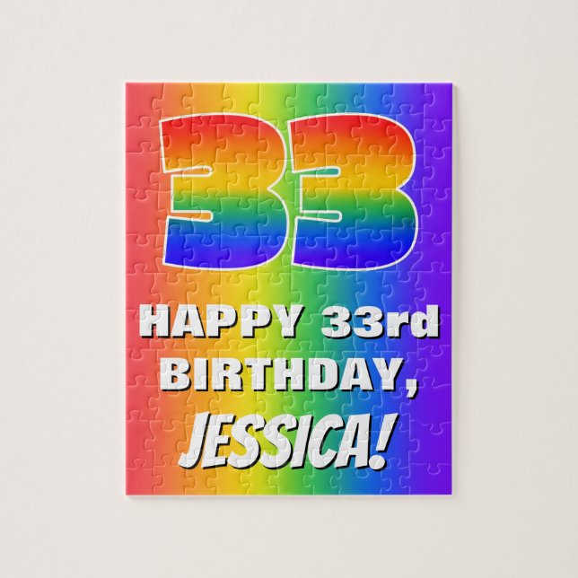 33rd Birthday: Colourful, Fun Rainbow Pattern # 33 Jigsaw Puzzle (Vertical)