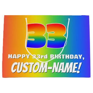 33rd Birthday: Colourful, Fun Rainbow Pattern # 33 Large Gift Bag