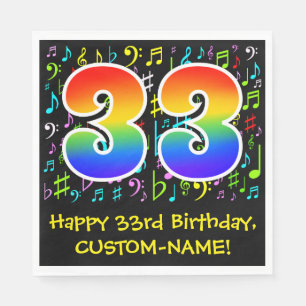 33rd Birthday - Colourful Music Symbols, Rainbow 3 Napkin