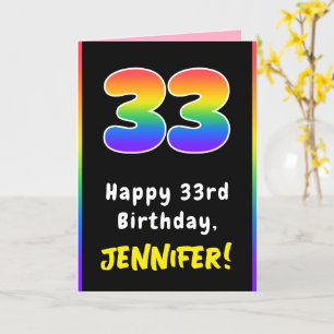 33rd Birthday: Colourful Rainbow # 33, Custom Name Card