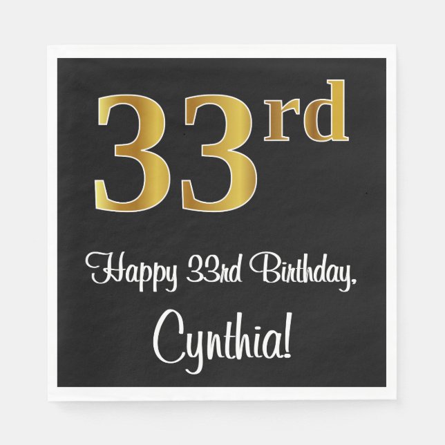 33rd Birthday ~ Elegant Luxurious Faux Gold Look # Napkin (Front)
