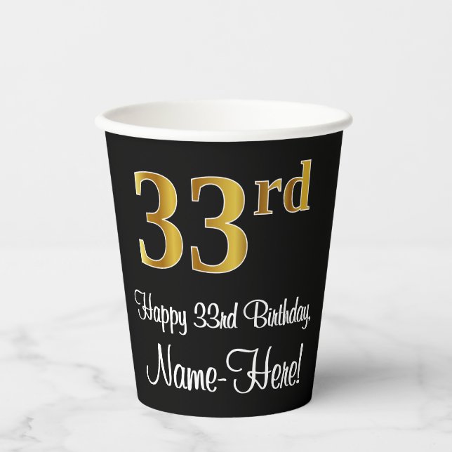 33rd Birthday - Elegant Luxurious Faux Gold Look # Paper Cups (Front)