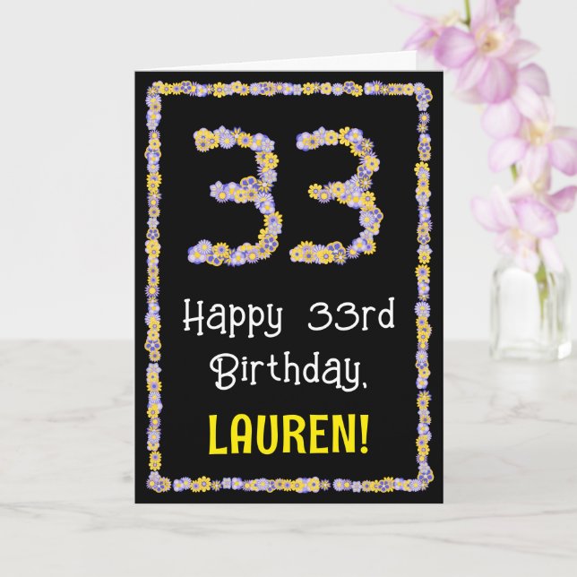 33rd Birthday: Floral Flowers Number, Custom Name Card (Orchid)