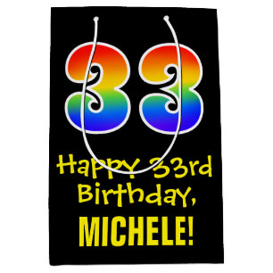 33rd Birthday: Fun, Bold, Colourful, Rainbow "33" Medium Gift Bag