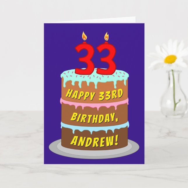 33rd Birthday: Fun Cake and Candles + Custom Name Card (Small Plant)