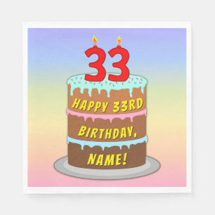 33rd Birthday: Fun Cake and Candles + Custom Name Napkin