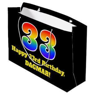 33rd Birthday ~ Fun, Colourful, Vibrant, Rainbow 3 Large Gift Bag