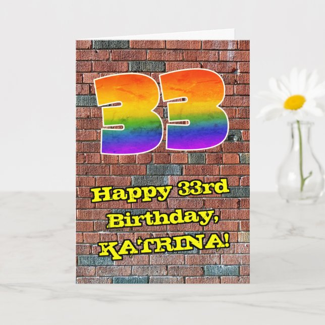 33rd Birthday: Fun Graffiti-Inspired Rainbow 33 Card (Small Plant)