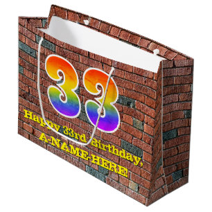 33rd Birthday: Fun, Graffiti-Inspired Rainbow # 33 Large Gift Bag