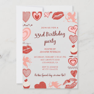 33rd birthday invitation Grey Red Angel