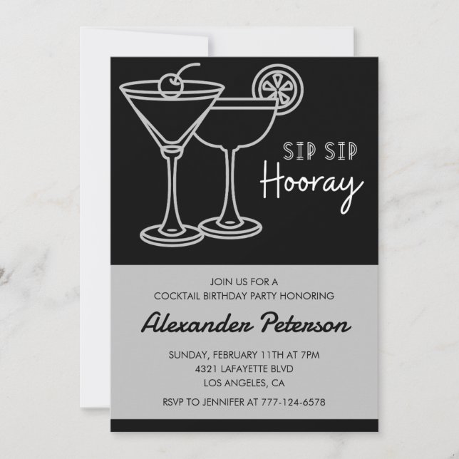 33rd birthday invitation Men Cocktail Black White (Front)