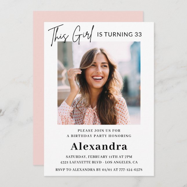33rd birthday invitation Photo Elegant Woman (Front/Back)