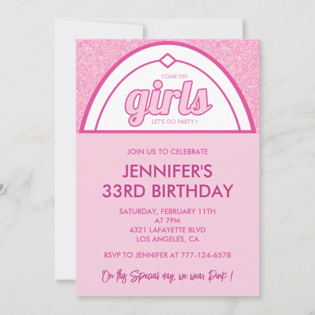 33rd birthday invitations Hot Pink Glitter Cute (Front)
