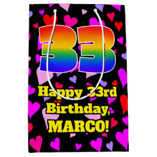 33rd Birthday: Loving Hearts Pattern, Rainbow # 33 Medium Gift Bag